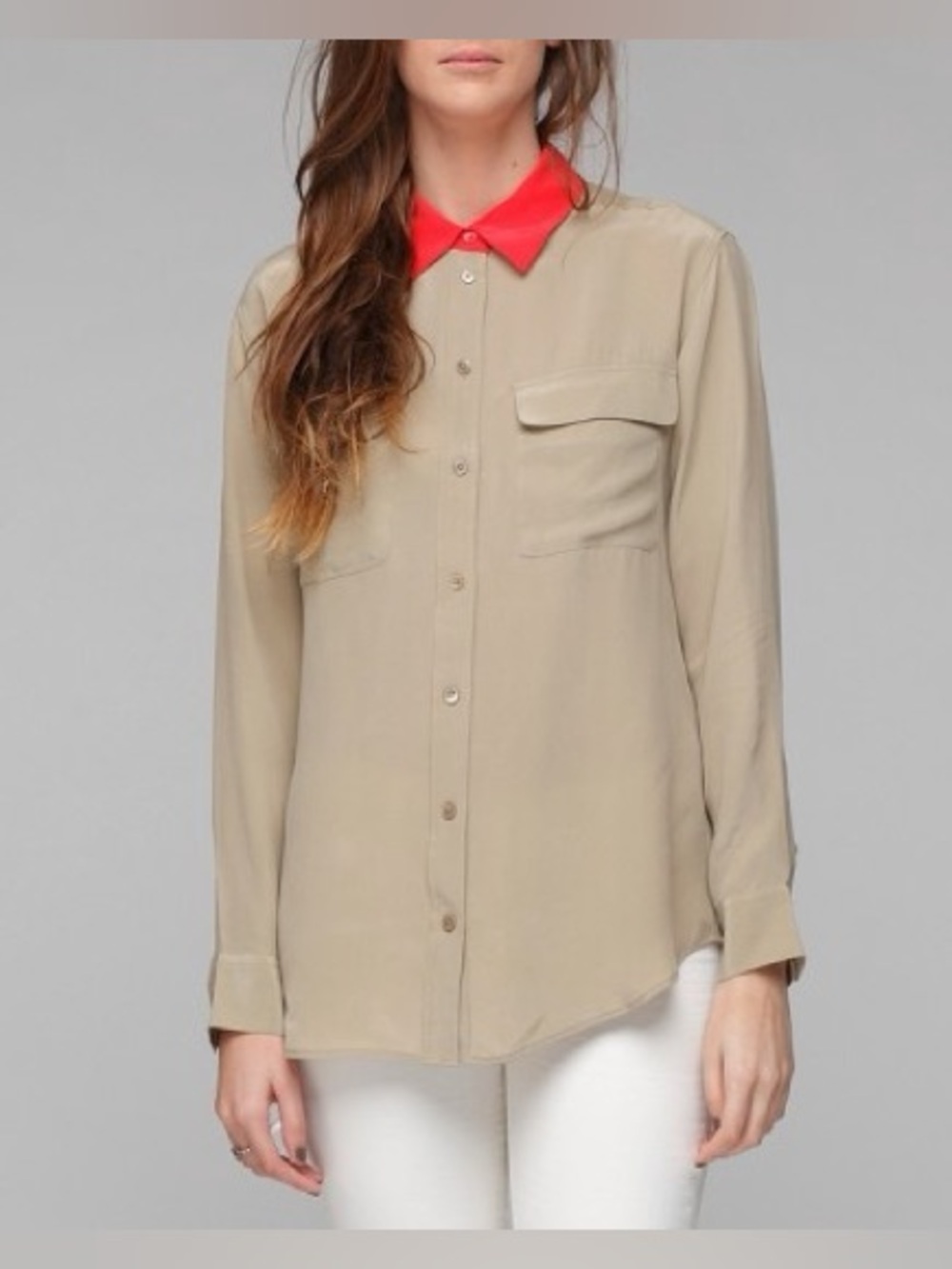 Orange collar military style blouse
